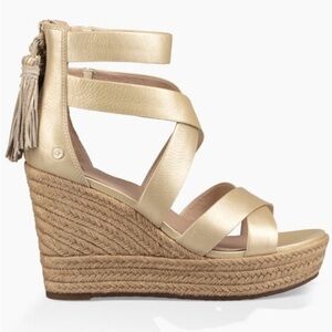 Ugg Raquel Metallic Platform Wedge Heel Gold Tassel Like New Size 6